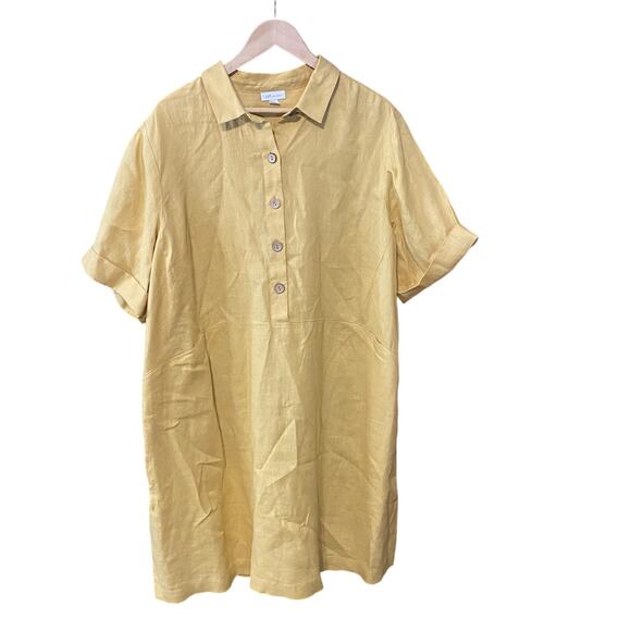 J. Jill Love Linen Yellow Collared Button Front Shirt Dress 2X Women’s plus size - Picture 1 of 8